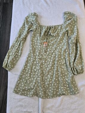 Source Unknown Sage Green Floral Mini Dress